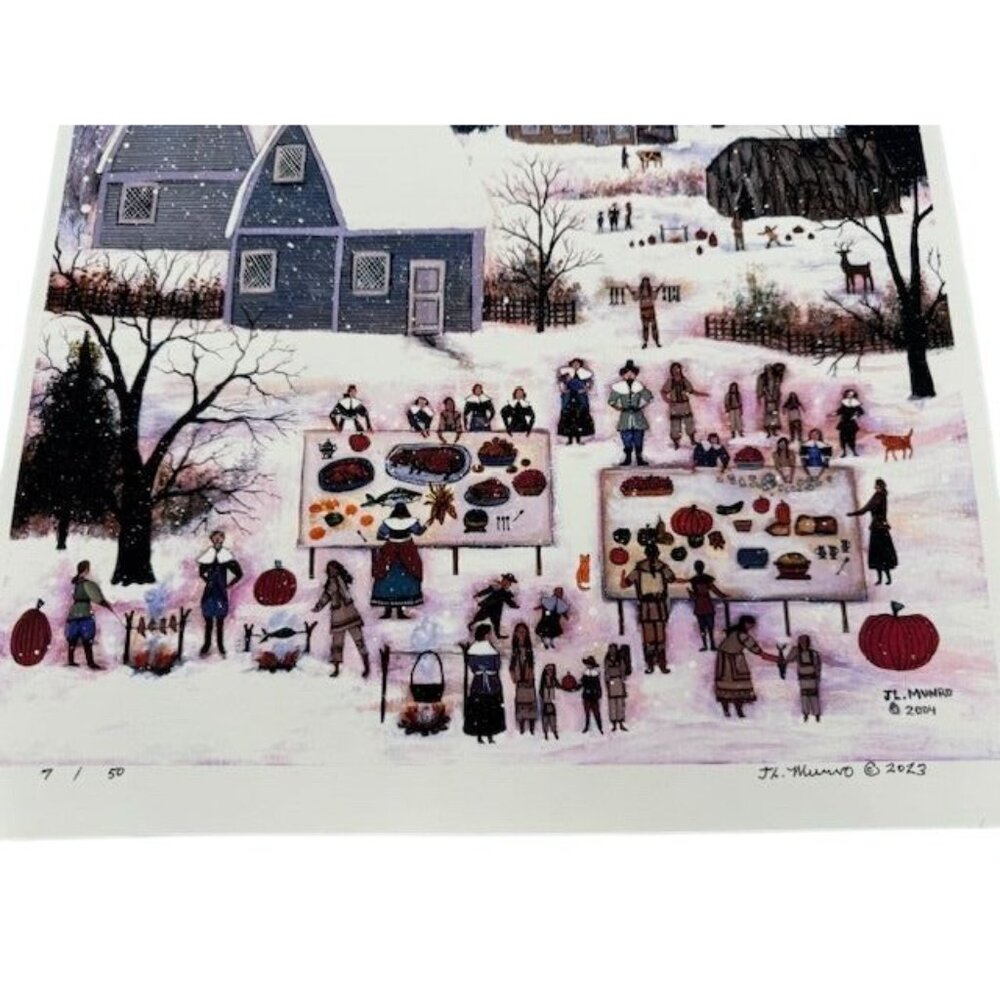 NWT Thanksgiving Feast In Winter Snow Art Print By J.L. Munro Signed & Numbered - Picture 6 of 9